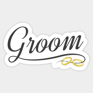 Elegant Groom with Gold Wedding Rings Calligraphy Sticker